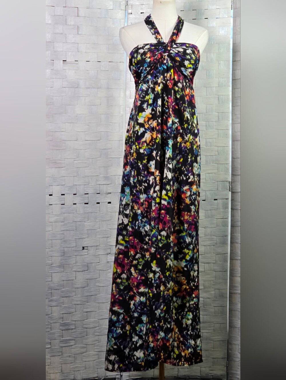 Xhilaration Black Floral Halter Maxi Dress with Multicolor Print